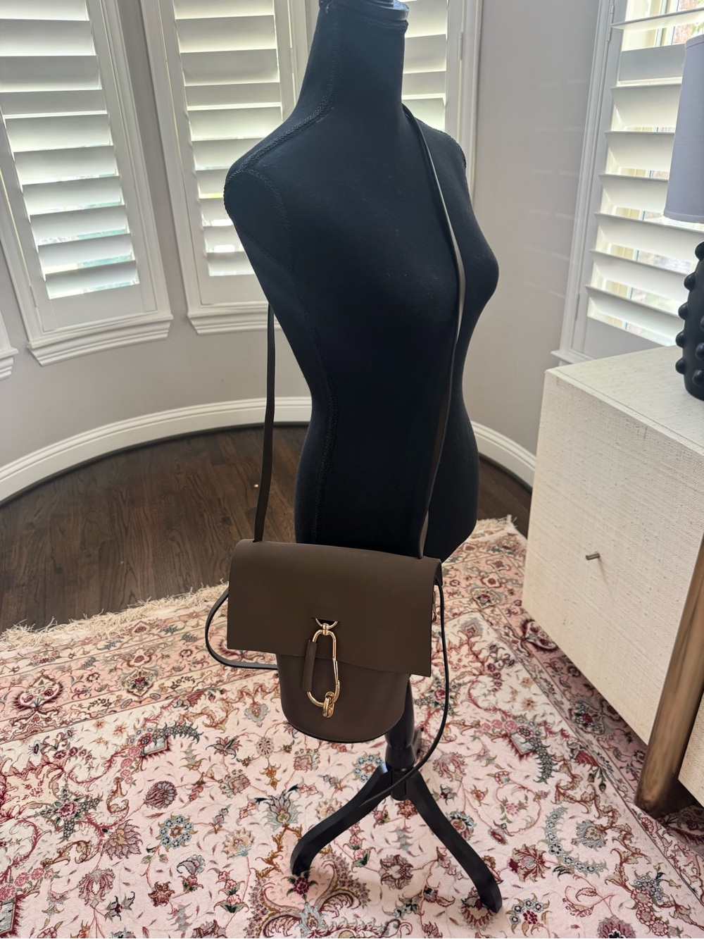 Zac Posen Dark Brown Leather Crossbody Bag with Gold-Tone Hardware